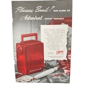 Vintage 1948 Admiral Petite Portable Radio Pleasure Bound Ad Advertisement